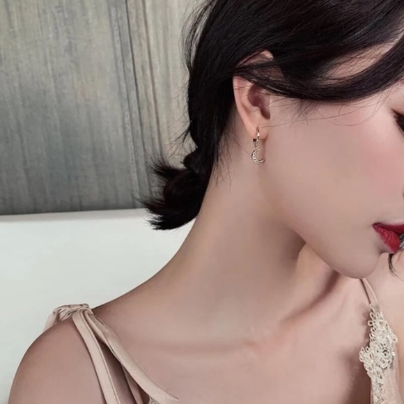 “Wish Upon A Star” Moon Space Hoop Diamond Earring - Picture 7 of 12